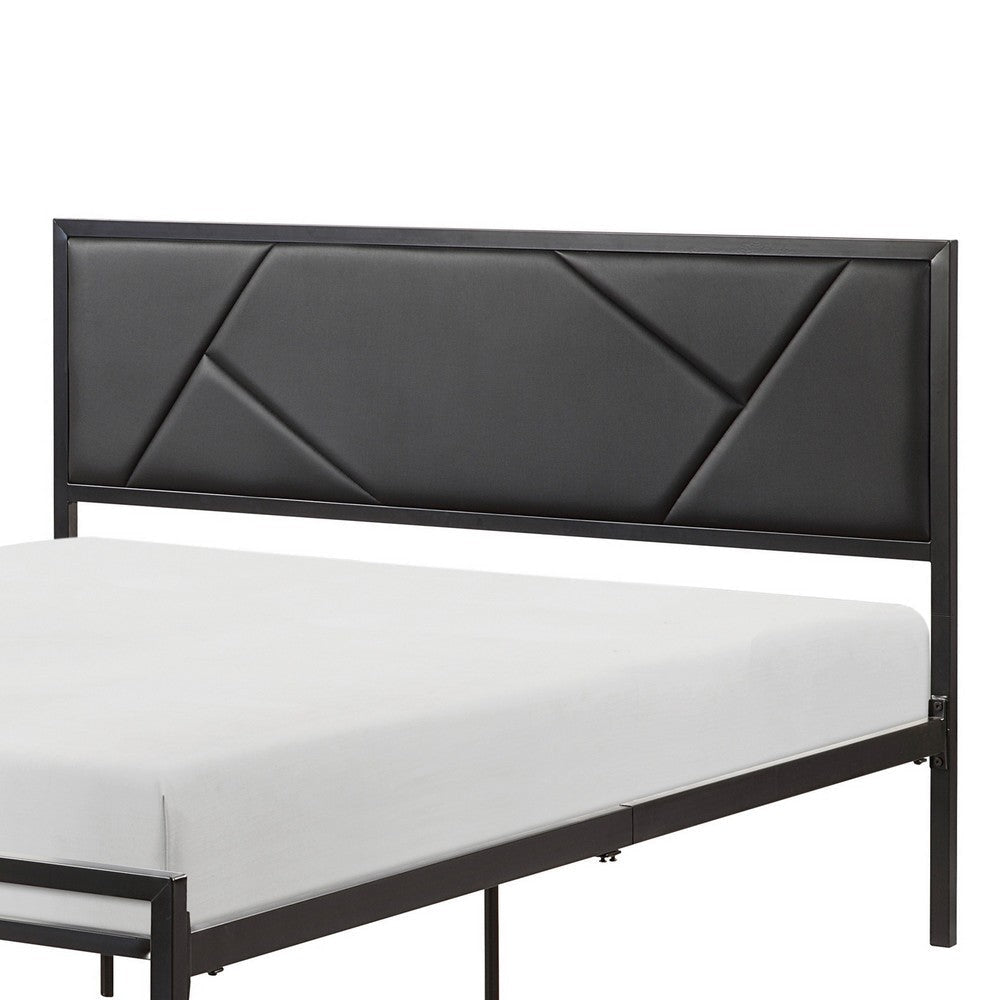 Nick Full Size Platform Bed Black Faux Leather Upholstered Headboard By Casagear Home BM316831