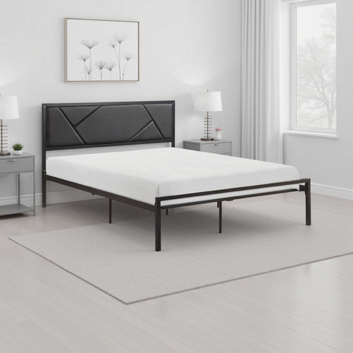 Nick Twin Size Platform Bed, Black Faux Leather Upholstered Headboard By Casagear Home