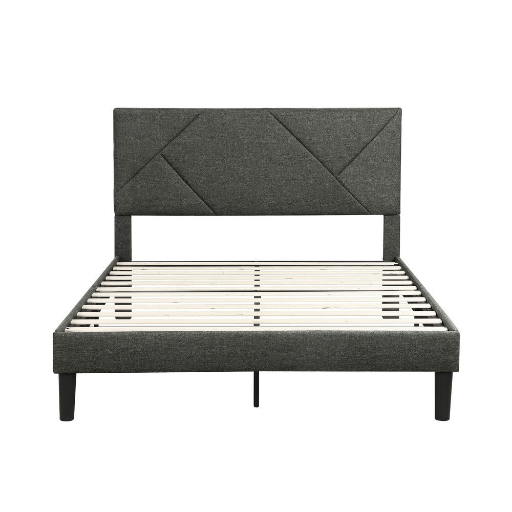 Heny Full Platform Bed Wood Panel Headboard Gray Polyester Upholstery By Casagear Home BM316833