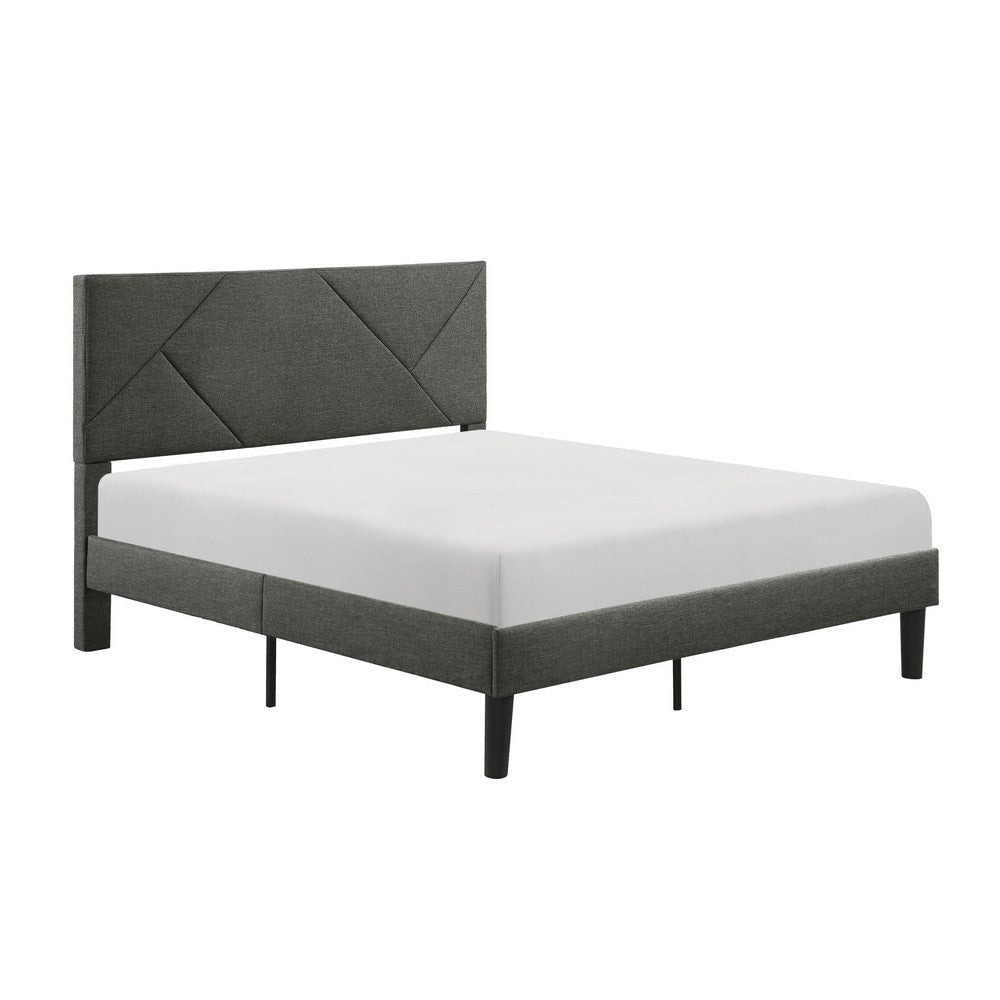 Heny Full Platform Bed, Wood, Panel Headboard, Gray Polyester Upholstery By Casagear Home