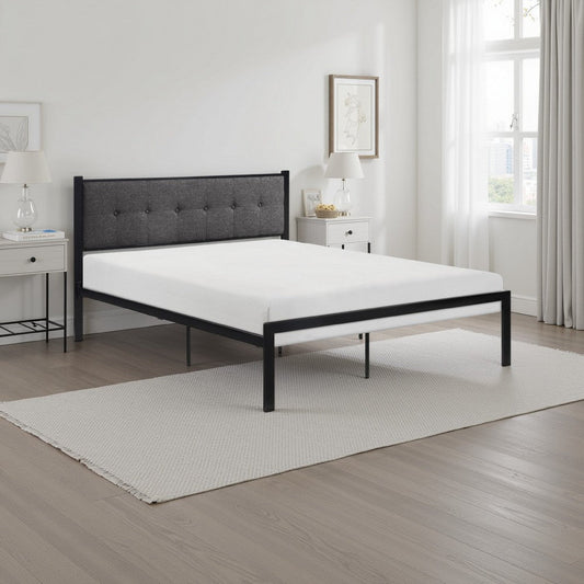 Sam Twin Platform Bed, Button Black Tufted Polyester Upholstery Metal Frame By Casagear Home