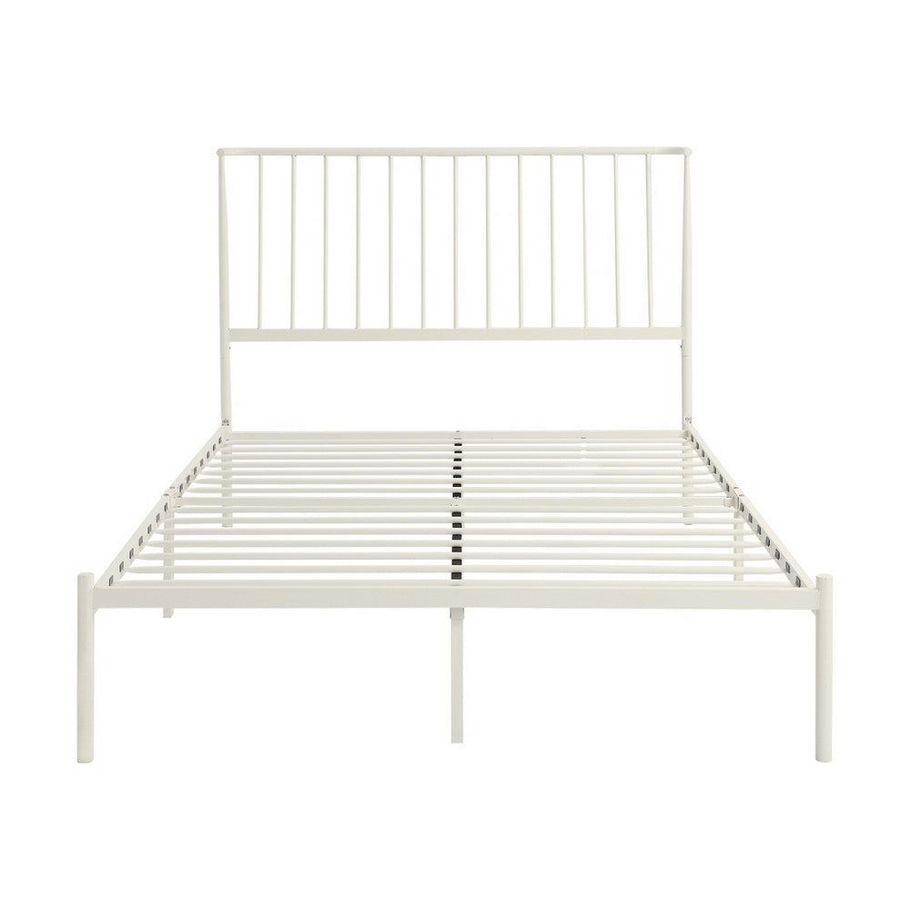 Angie Full Platform Metal Bed, Subtly Angled Slats on Headboard, White By Casagear Home