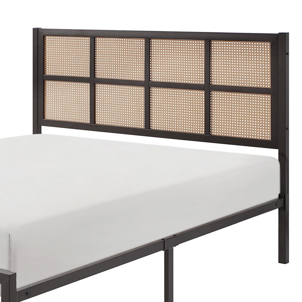 Annie Full Platform Metal Bed Brown Faux Cane Panel Headboard Dark Bronze By Casagear Home BM316846