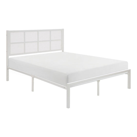 Annie King Platform Metal Bed, White Faux Cane Panel Headboard, Low Profile By Casagear Home