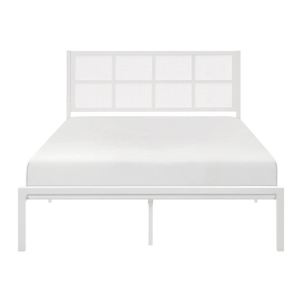 Annie King Platform Metal Bed White Faux Cane Panel Headboard Low Profile By Casagear Home BM316850