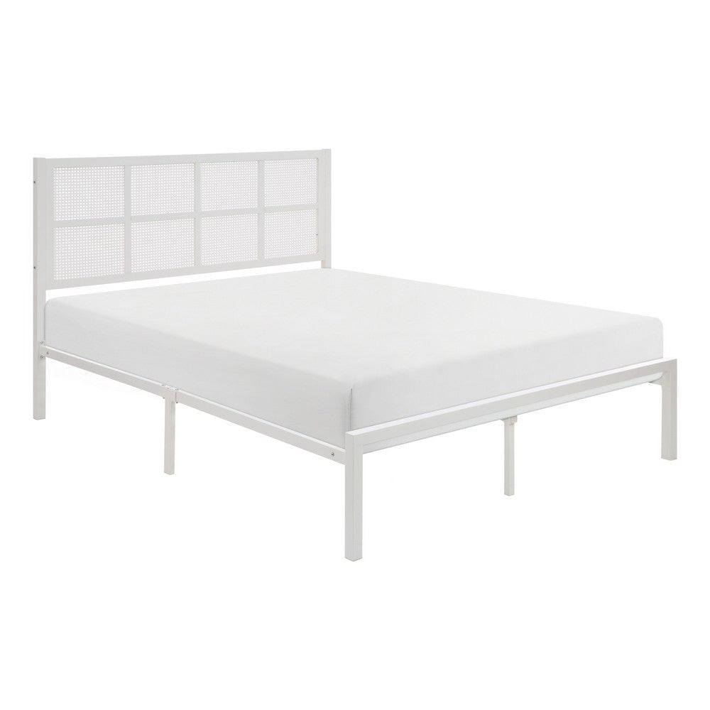 Annie Twin Platform Metal Bed White Faux Cane Panel Headboard Low Profile By Casagear Home BM316851