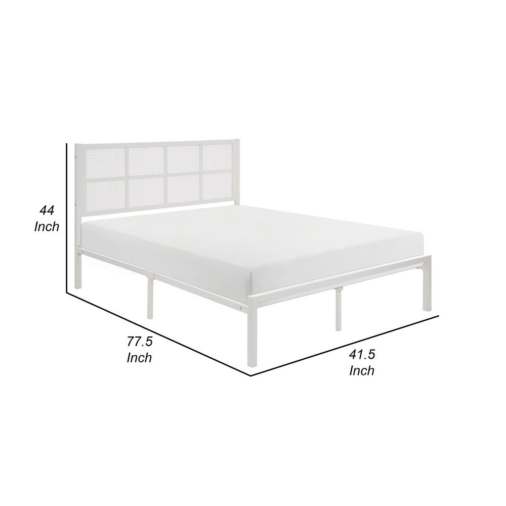 Annie Twin Platform Metal Bed White Faux Cane Panel Headboard Low Profile By Casagear Home BM316851