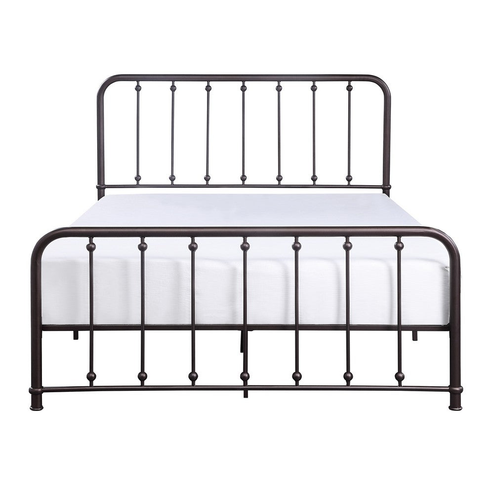 Ken King Size Metal Bed, Ball Accents on Vertical Slats, Antique Bronze By Casagear Home