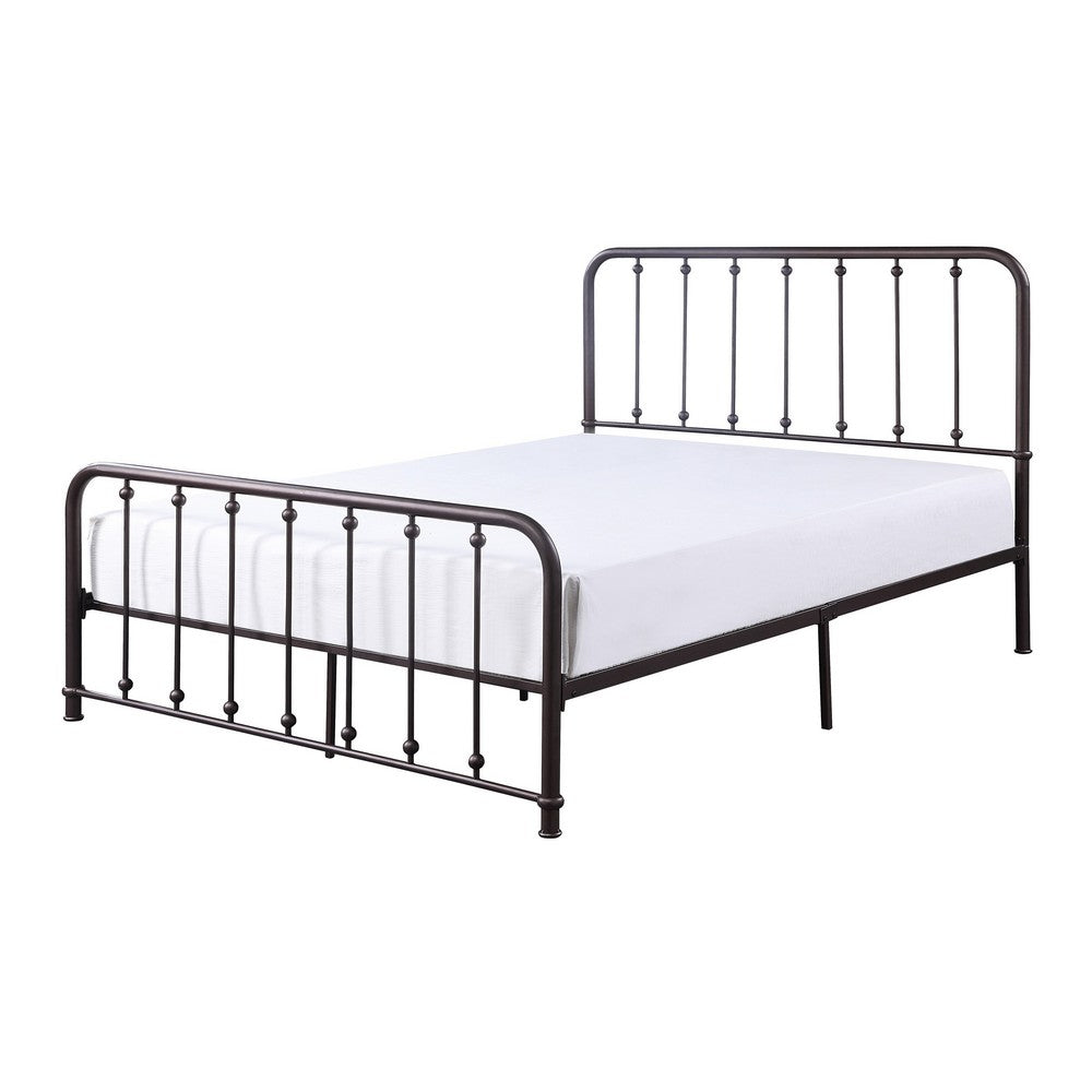 Ken King Size Metal Bed, Ball Accents on Vertical Slats, Antique Bronze By Casagear Home