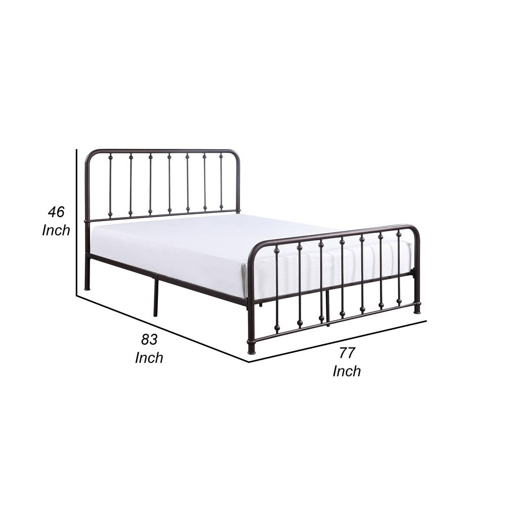 Ken King Size Metal Bed, Ball Accents on Vertical Slats, Antique Bronze By Casagear Home