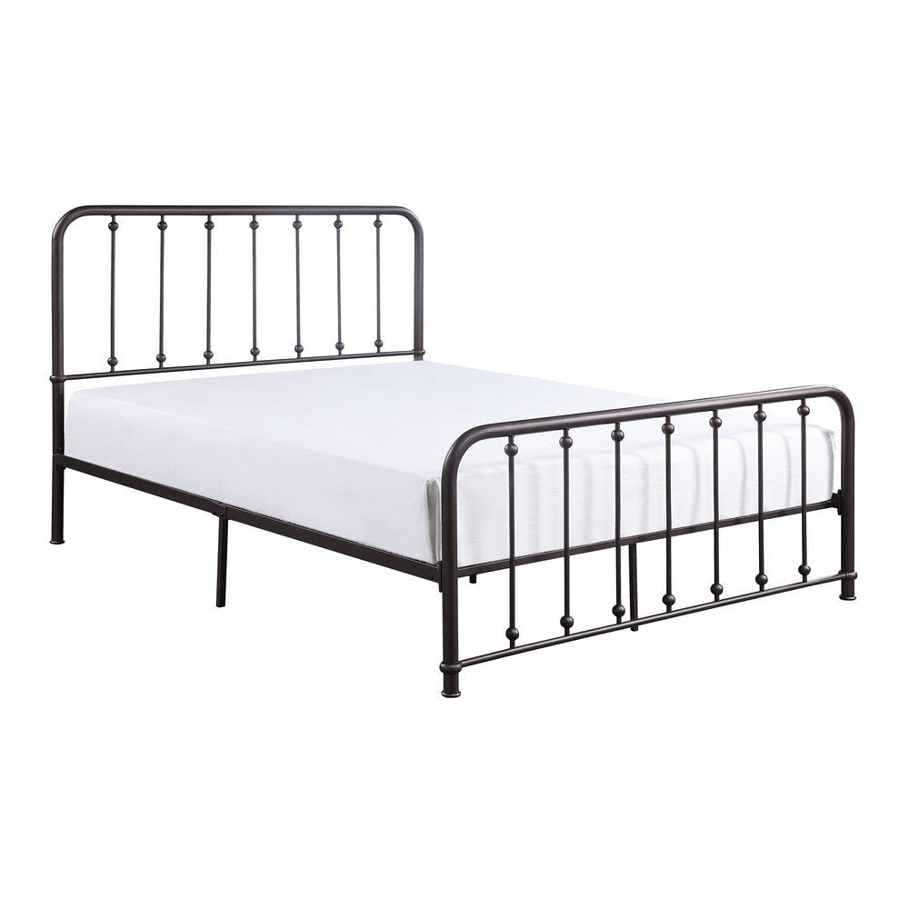 Ken King Size Metal Bed, Ball Accents on Vertical Slats, Antique Bronze By Casagear Home