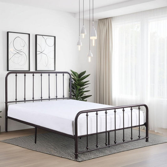 Ken Twin Size Metal Bed, Ball Accents on Vertical Slats, Antique Bronze By Casagear Home