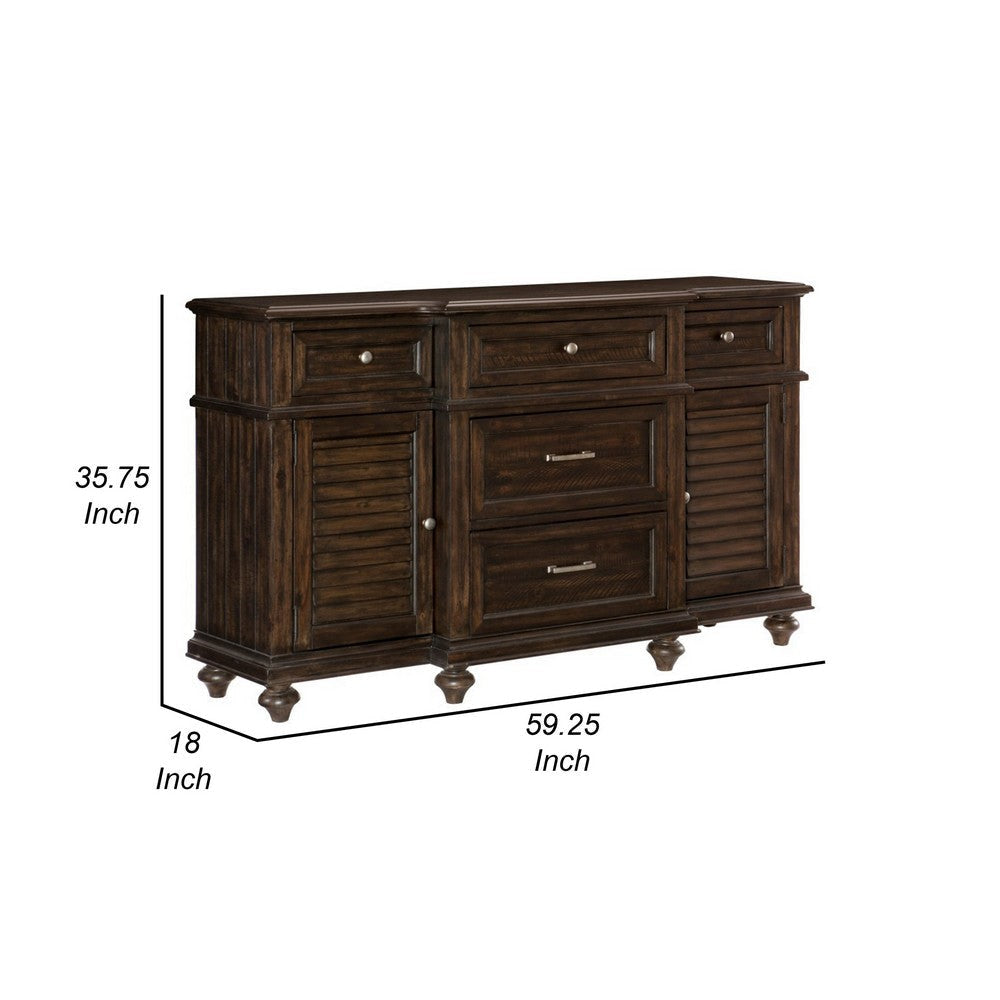 Berey 59 Inch Sideboard Buffet 5 Drawers 2 Cabinets Rich Brown Wood By Casagear Home BM316855