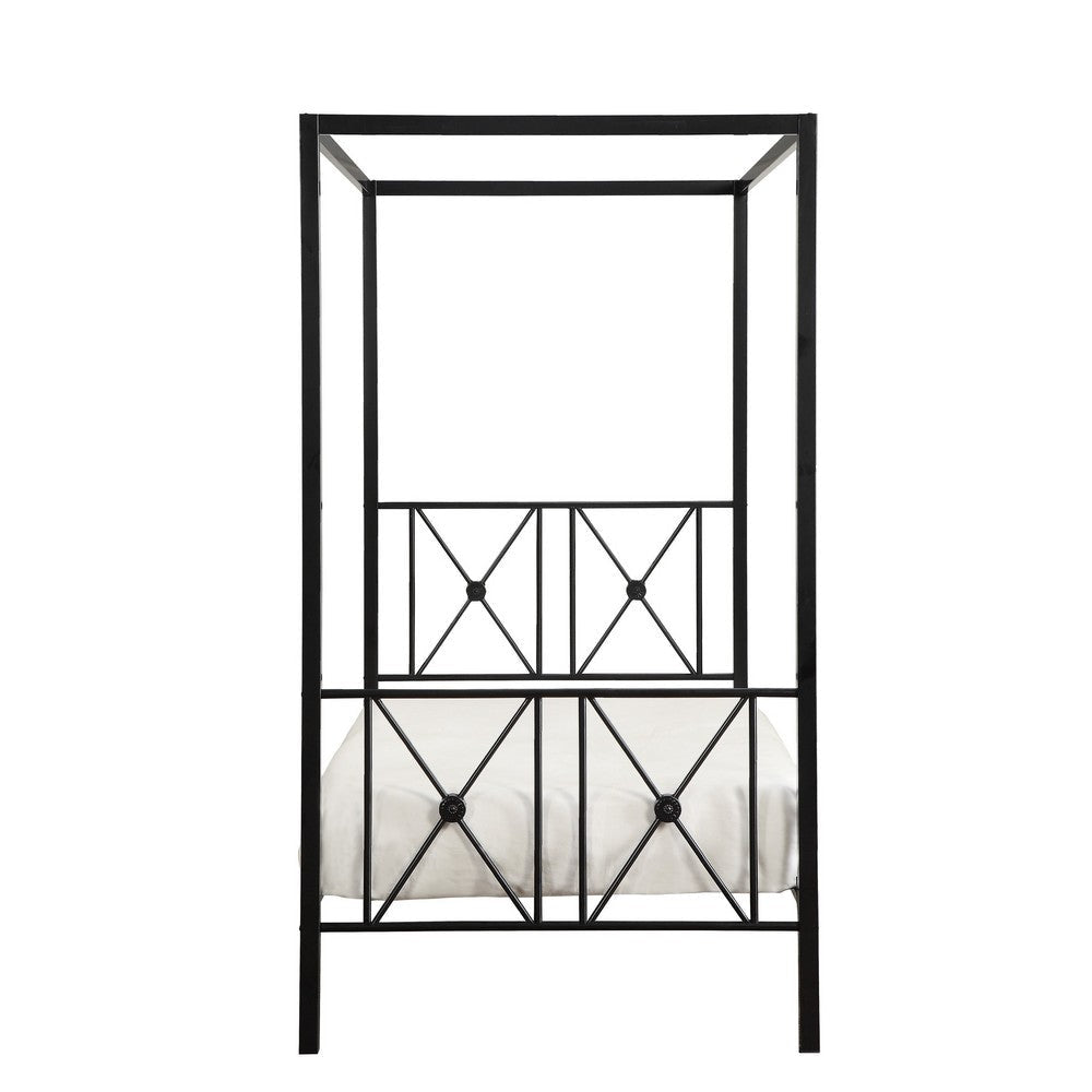 Lone Metal Canopy Bed Twin Size Square Posts Platform Base Modern Black By Casagear Home BM316859