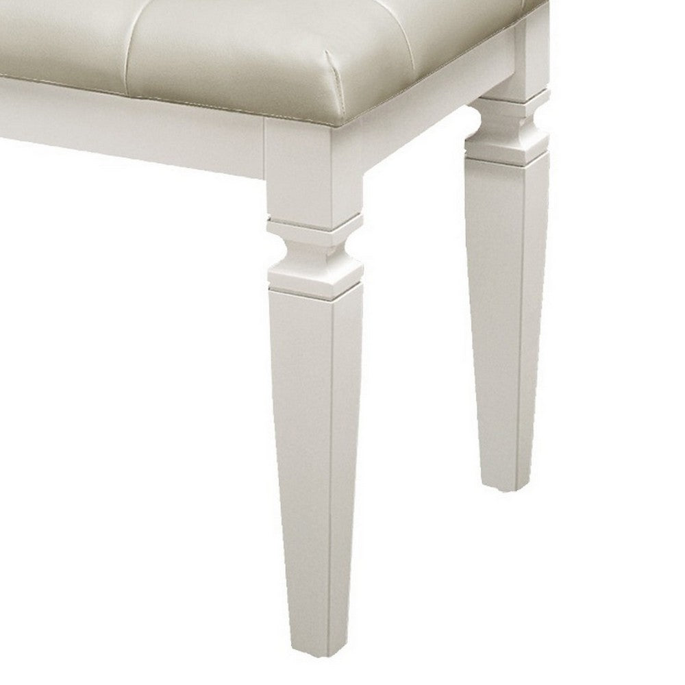 Lura 54 Inch Accent Bench, Button Tufted Foam Faux Leather, White Wood By Casagear Home