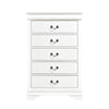Vele 49 Inch Tall Dresser Chest, 5 Drawers, Brass Tone Metal, White Wood By Casagear Home