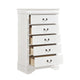 Vele 49 Inch Tall Dresser Chest, 5 Drawers, Brass Tone Metal, White Wood By Casagear Home