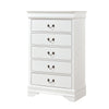Vele 49 Inch Tall Dresser Chest, 5 Drawers, Brass Tone Metal, White Wood By Casagear Home
