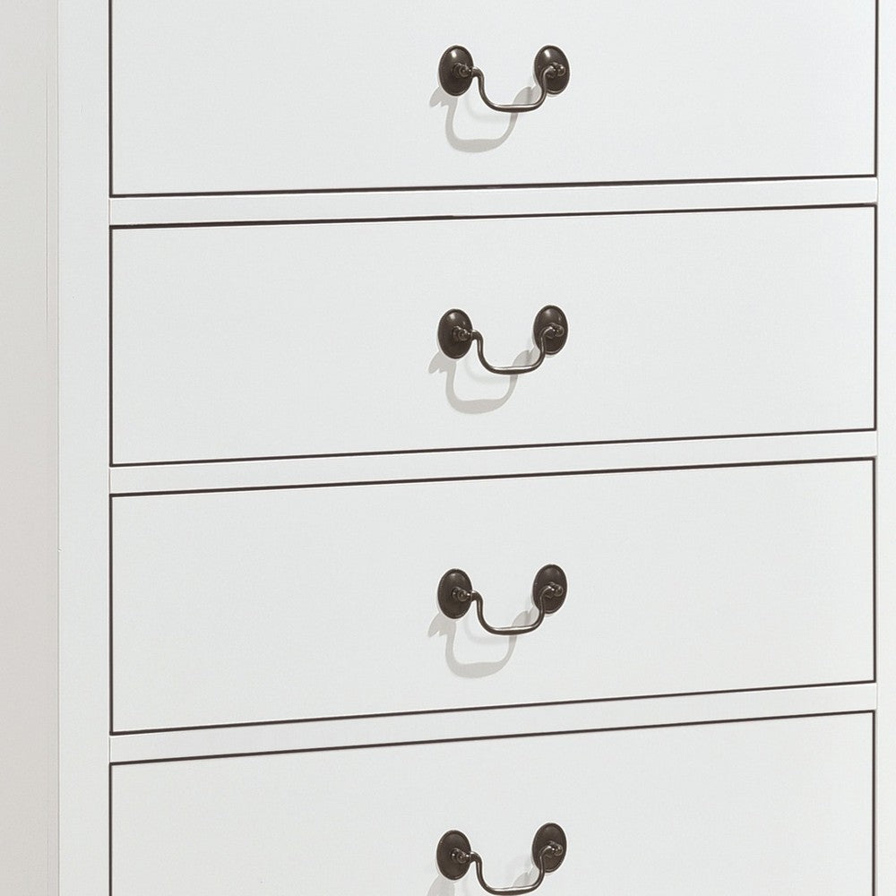 Vele 49 Inch Tall Dresser Chest, 5 Drawers, Brass Tone Metal, White Wood By Casagear Home