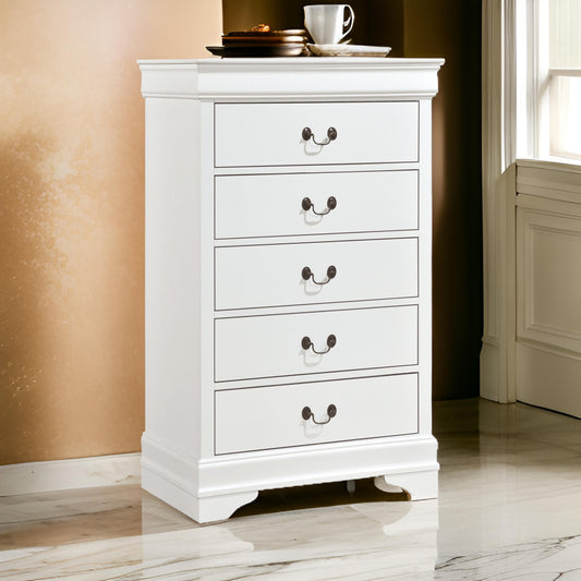 Vele 49 Inch Tall Dresser Chest 5 Drawers Brass Tone Metal White Wood By Casagear Home BM316865