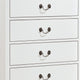 Vele 49 Inch Tall Dresser Chest, 5 Drawers, Brass Tone Metal, White Wood By Casagear Home