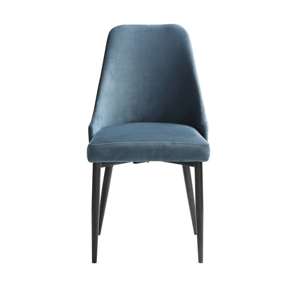 Gene 19 Inch Side Dining Chair Tall Curved Back Blue Velvet Black Metal By Casagear Home BM316870