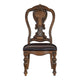 Devi 22 Inch Side Dining Chair Cutout Carved Back Brown Faux Leather By Casagear Home BM316874