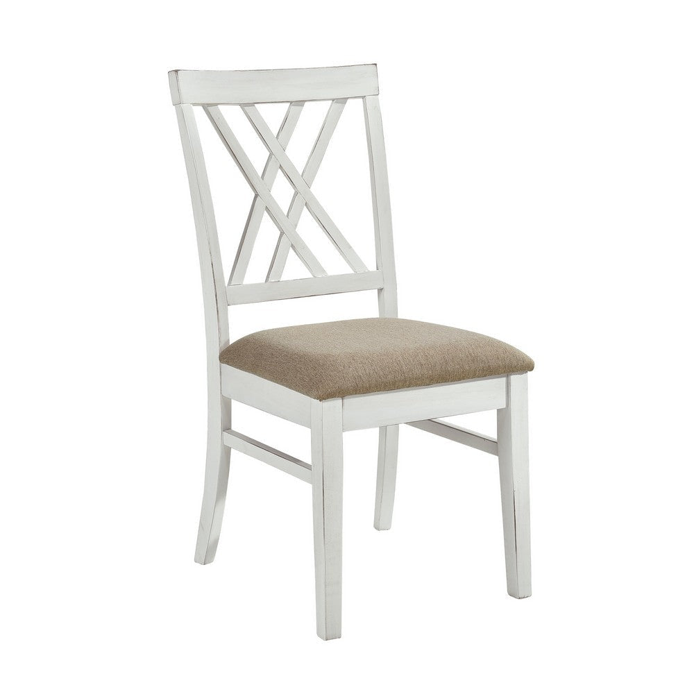 Hyna 19 Inch Side Dining Chair X Cross Back Khaki Seat Farmhouse White By Casagear Home BM316877