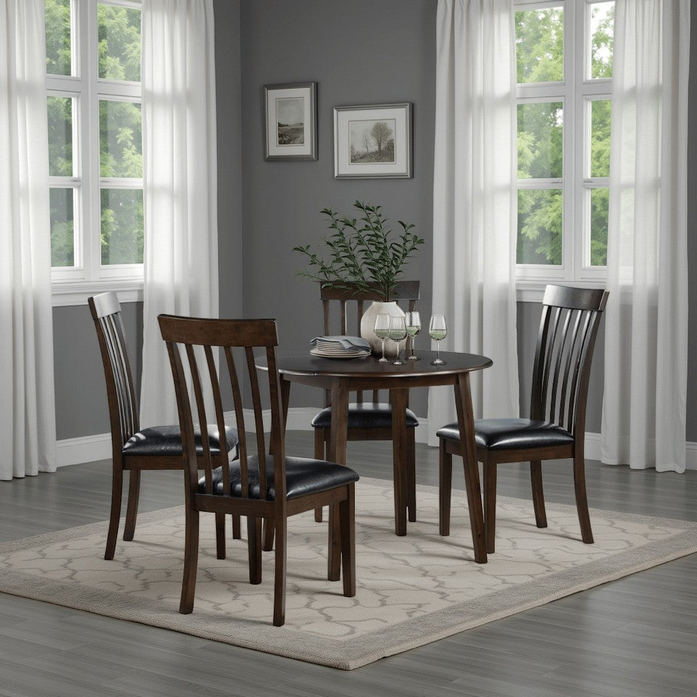 Kyn 22-36 Inch Dining Table, Round Drop Leaf Top, 4 Seater, Brown Wood By Casagear Home