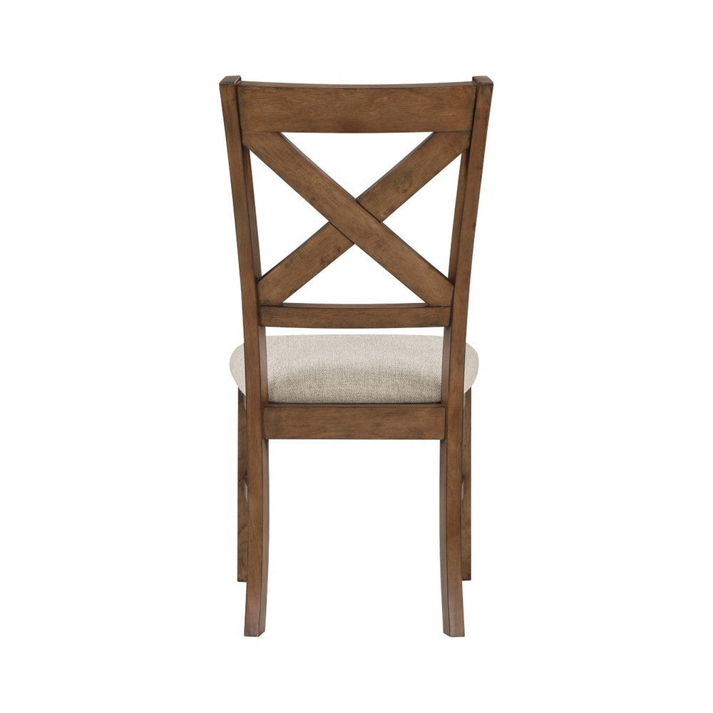 Nil 18 Inch Side Dining Chair Open Style X Back Beige Padded Brown Wood By Casagear Home BM316880