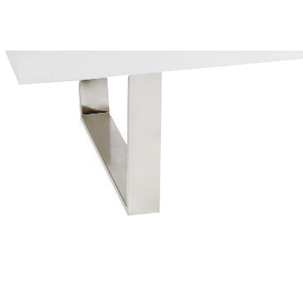 Ien 53 Inch Coffee Table Rectangular Top Metal Sled Legs White Chrome By Casagear Home BM316886