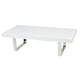 Ien 53 Inch Coffee Table, Rectangular Top, Metal Sled Legs, White, Chrome By Casagear Home
