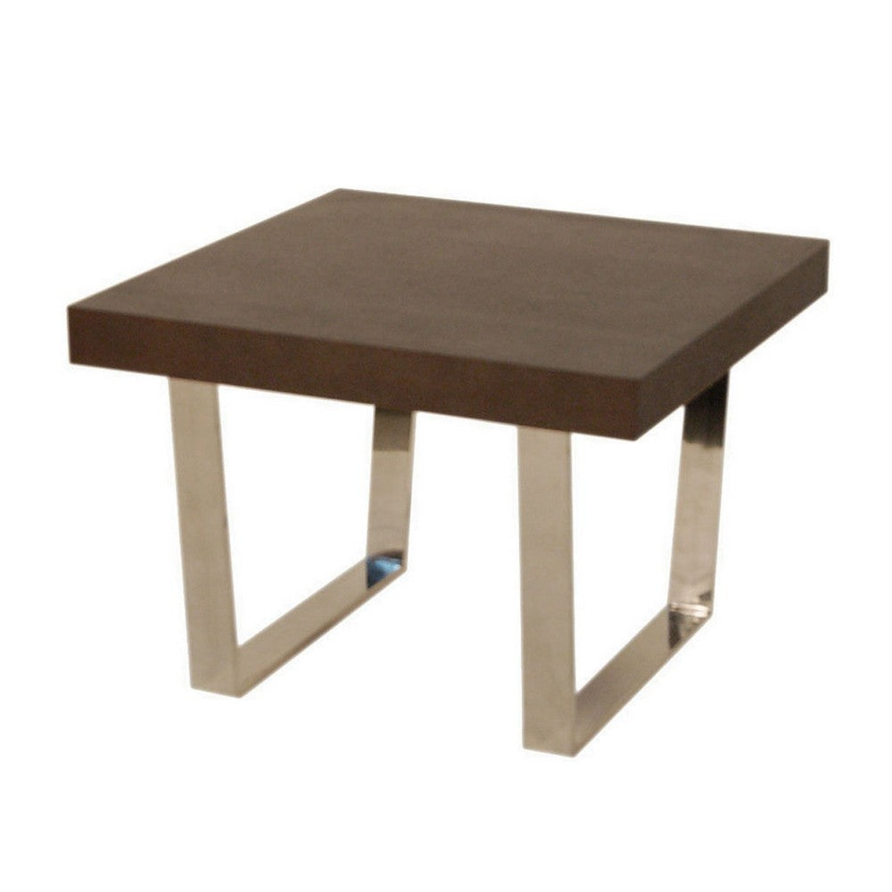 Ien 28 Inch Side End Table Square Top Metal Sled Legs Espresso Brown By Casagear Home BM316887