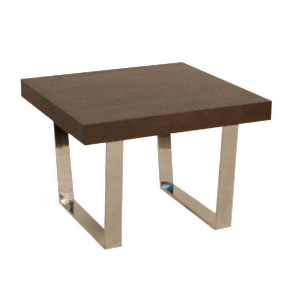 Ien 28 Inch Side End Table Square Top Metal Sled Legs Espresso Brown By Casagear Home BM316887