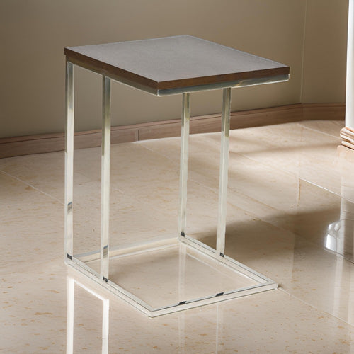 Zen 23 Inch Side Table, Espresso Brown Rectangular Tray Top, C Shape Chrome By Casagear Home