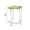 Zen 23 Inch Side Table, Rectangular Tray Top, C Shape Chrome Frame, Green By Casagear Home
