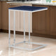 Zen 23 Inch Side Table, Rectangular Tray Top, C Shape Chrome, Navy Blue By Casagear Home