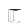 Zen 23 Inch Side Table Rectangular Tray Top C Shape Chrome Navy Blue By Casagear Home BM316893