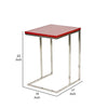 Zen 23 Inch Side Table, Rectangular Tray Top, C Shape Chrome Frame, Red By Casagear Home