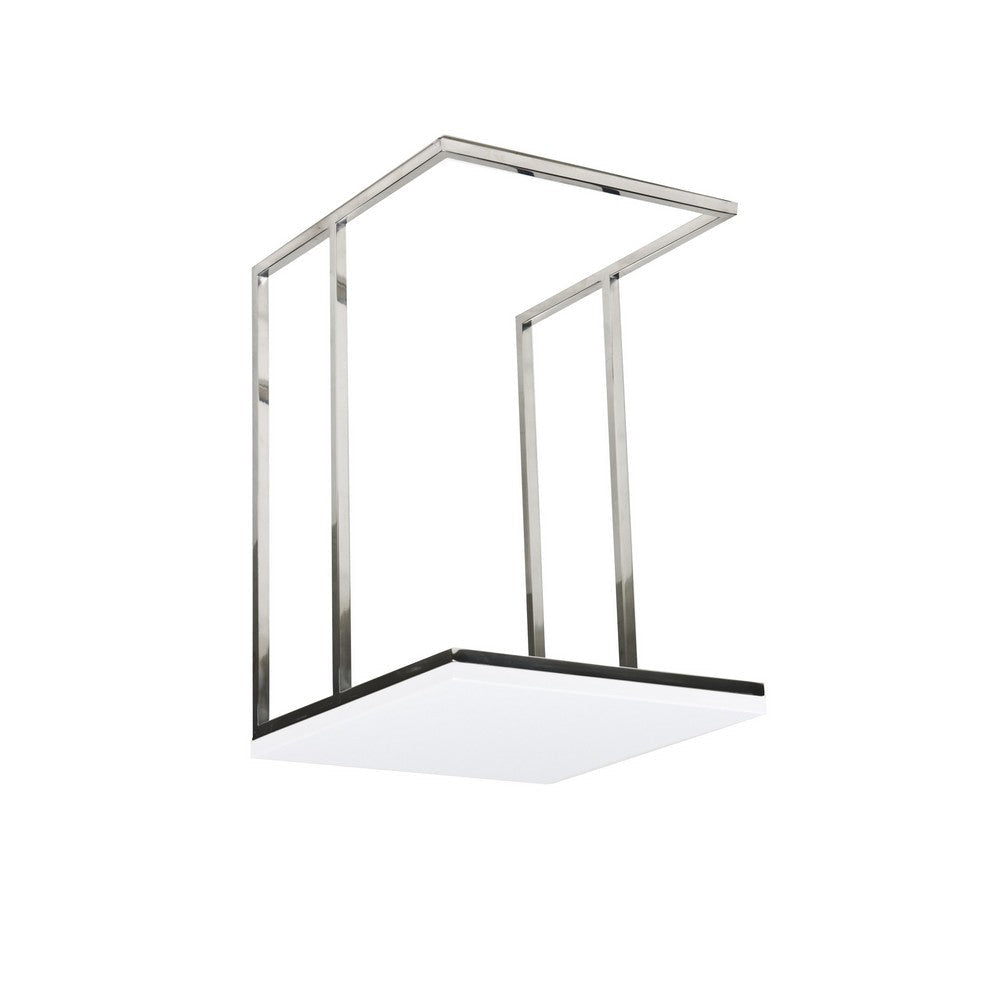 Zen 23 Inch Side Table Rectangular Tray Top C Shape Chrome Frame White BM316896