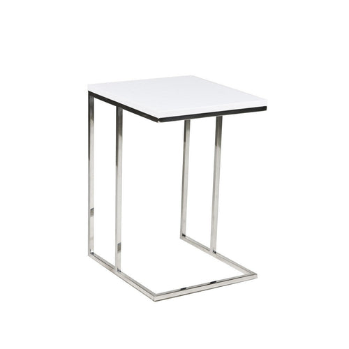 Zen 23 Inch Side Table, Rectangular Tray Top, C Shape Chrome Frame, White