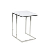 Zen 23 Inch Side Table, Rectangular Tray Top, C Shape Chrome Frame, White