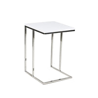 Zen 23 Inch Side Table, Rectangular Tray Top, C Shape Chrome Frame, White
