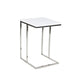Zen 23 Inch Side Table, Rectangular Tray Top, C Shape Chrome Frame, White