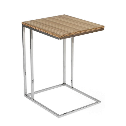 Zen 23 Inch Side Table, Rectangular Tray Top, C Chrome Frame, Zebrano Brown By Casagear Home