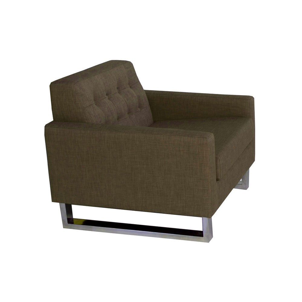 Loe 35 Inch Accent Chair Modern Tufted Seat Brown Fabric Steel Legs By Casagear Home BM316901