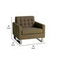 Loe 35 Inch Accent Chair Modern Tufted Seat Brown Fabric Steel Legs By Casagear Home BM316901