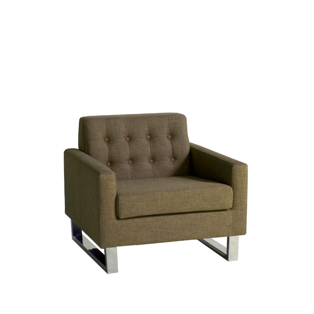 Loe 35 Inch Accent Chair Modern Tufted Seat Brown Fabric Steel Legs By Casagear Home BM316901