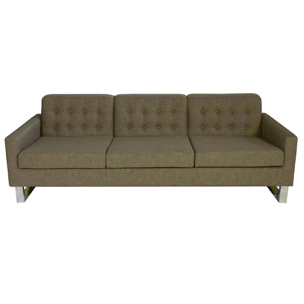 Loe 89 Inch Sofa Modern Tufted Seat Metal Legs Brown Fabric Upholstery By Casagear Home BM316903