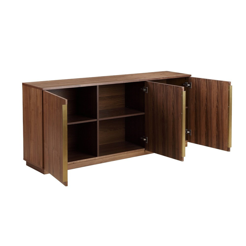 Tommy 63 Inch Sideboard Buffet 3 Door Storage Shelves Walnut Brown Wood By Casagear Home BM316905